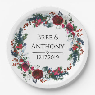 Watercolor Christmas Bouquet Wedding Paper Plate