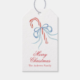 Watercolor Christmas Bow Candy Cane Gift Tags