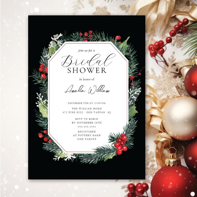 Watercolor Christmas Bridal Shower Invitation (Creator Uploaded)
