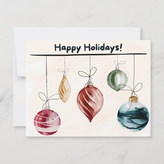 Watercolor Christmas Bubbles Happy Holiday Card (Front)
