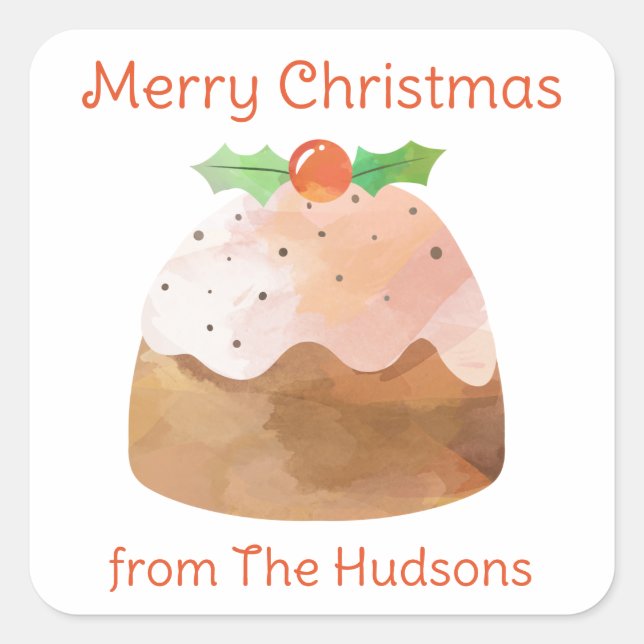 Watercolor Christmas Bundt Cake Gift Stickers (Front)