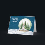 Watercolor Christmas Bunny and Snowman Holiday Card<br><div class="desc">Cute watercolor snowman in a snow globe with pine trees and a curious rabbit with snowflakes on a blue sky background.
Background colour can be changed.
All text is editable.</div>