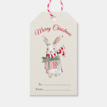 Watercolor Christmas Bunny Gift Tags
