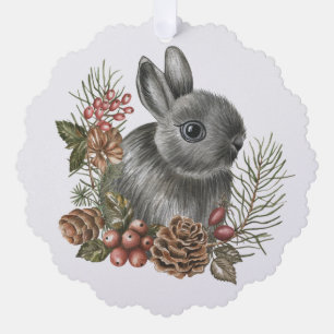 Watercolor Christmas Bunny Nature Forest Ornament Card