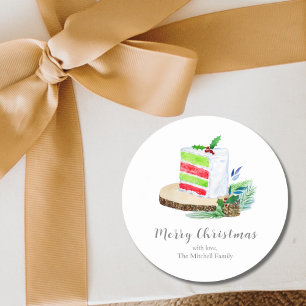 Watercolor Christmas Cake Holiday Personalize Classic Round Sticker