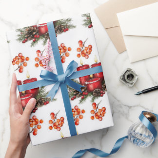 Watercolor Christmas Candles Wrapping Paper