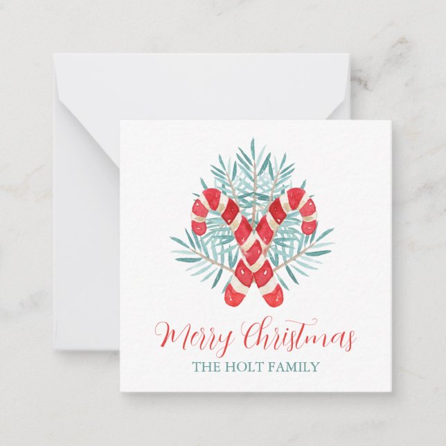 Watercolor Christmas Candy Cane Gift Enclosure Card (Front)