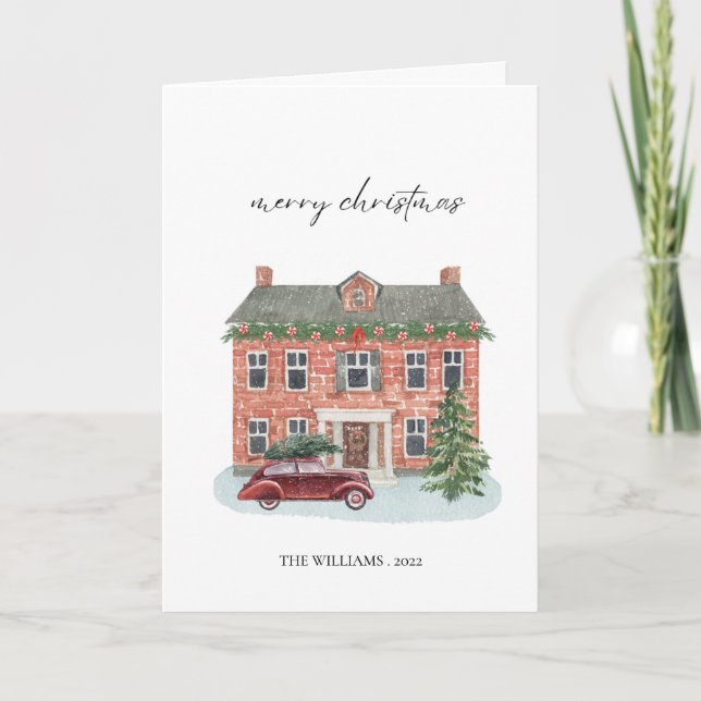 Watercolor Christmas card. Christmas greeting card (Front)