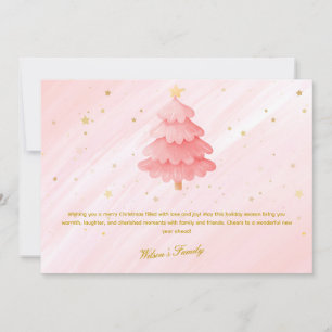 Watercolor Christmas Card Pink Gold Christmas Tree