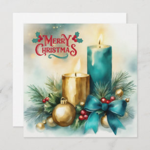 Watercolor Christmas Card with Candle and Tiffany 