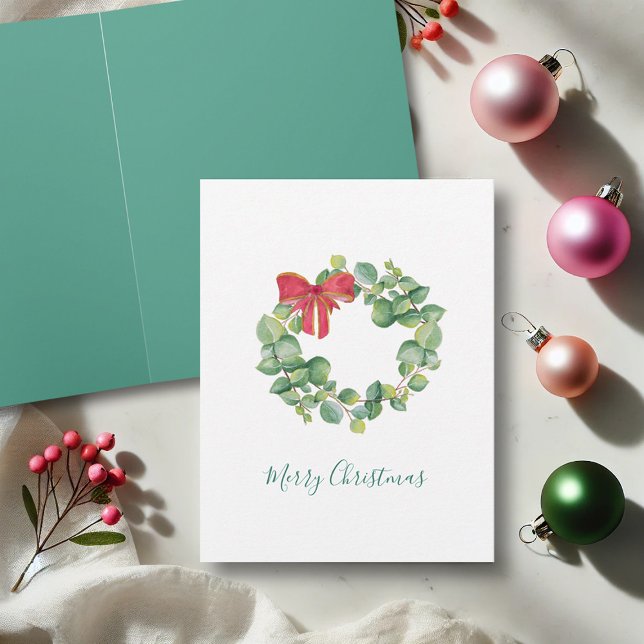 Watercolor Christmas Cards Eucalyptus Wreath (Watercolor Christmas cards unique wreath art by Victoria Grigaliunas of Do Tell A Belle)