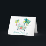 Watercolor Christmas Cards Tropical Beach<br><div class="desc">Celebrate Christmas 2025 with these adorable beach Christmas cards, featuring a cheerful green car decked out with holly, red berries, and surrounded by tropical palm trees. This watercolor design captures a festive coastal vibe perfect for Hawaiian or tropical holiday celebrations. The greeting "Merry Christmas" is styled in vibrant turquoise blue...</div>