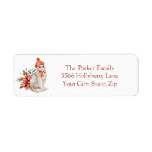 Watercolor Christmas Cat Return Address Label
