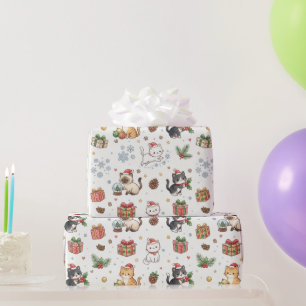 Watercolor Christmas Cat Wrapping Paper