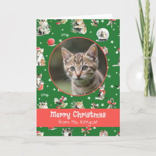 Watercolor Christmas Cats Personalized Photo Holiday Card