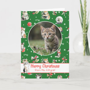 Watercolor Christmas Cats Personalized Photo Holiday Card