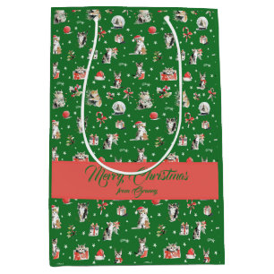 Watercolor Christmas Cats Whimisical Medium Gift Bag