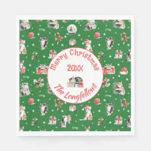 Watercolor Christmas Cats Whimisical Napkin