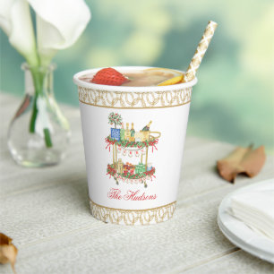 Watercolor Christmas Champagne Bar Cart Paper Cups