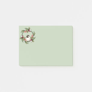 Watercolor Christmas Chickadee Bird Holly Wreath Post-it Notes
