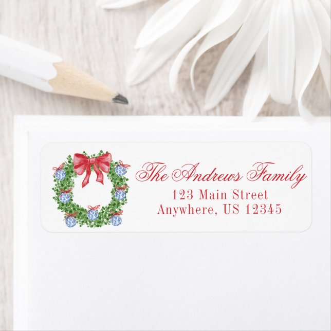 Watercolor Christmas Chinoiserie Ornament Wreath (Insitu)