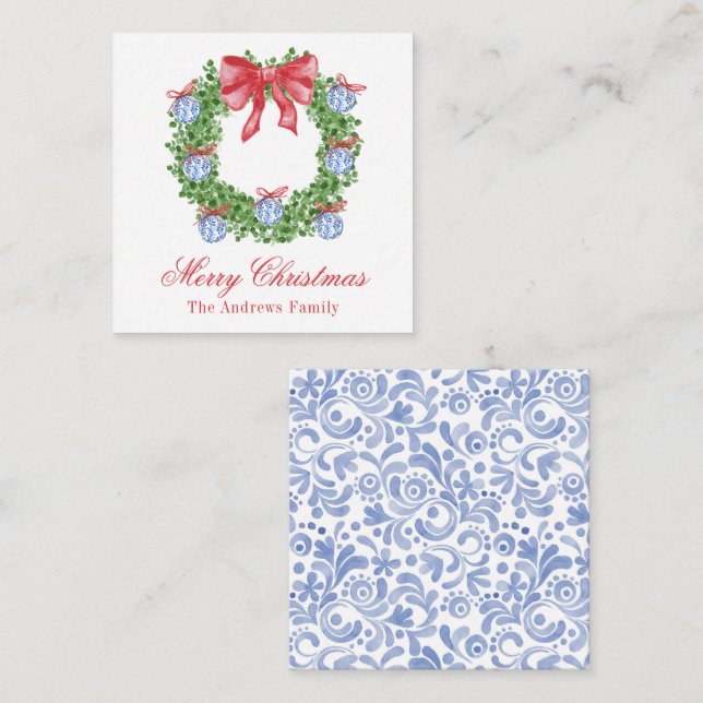 Watercolor Christmas Chinoiserie Ornament Wreath Card (Front/Back)