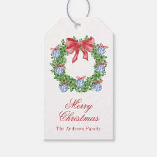 Watercolor Christmas Chinoiserie Ornament Wreath Gift Tags
