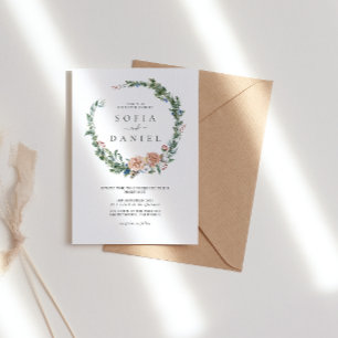 Watercolor Christmas Circle Frame Wedding Party Invitation