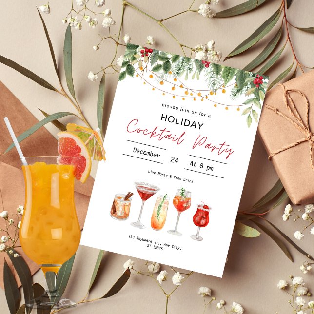 Watercolor Christmas Cocktail Christmas Drinks Invitation (Creator Uploaded)