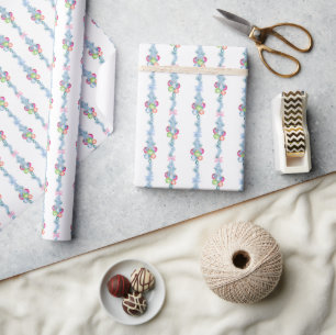 Watercolor Christmas Colorful Baubles Tinsel Wrapping Paper