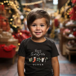 Watercolor Christmas cookie drinks candy cane  Baby T-Shirt<br><div class="desc">A fun festive design featuring watercolor winter favourites - hot chocolate,  candy cane,  stocking. Merry Christmas in contemporary script font,  perfect to celebrate the holiday season. can be edited,  part of a collection.</div>