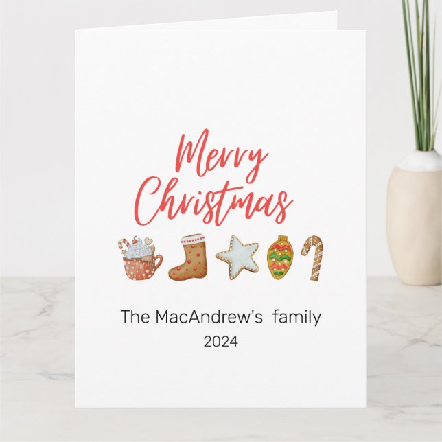 Watercolor Christmas cookie drinks candy cane Card (Front)