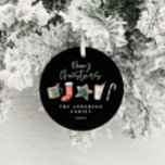 Watercolor Christmas cookie drinks candy cane  Ceramic Ornament<br><div class="desc">A fun festive design featuring watercolor winter favourites - hot chocolate,  candy cane,  stocking. Merry Christmas in contemporary script font,  perfect to celebrate the holiday season. The ornament can be edited,  part of a collection.</div>
