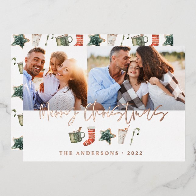 Watercolor Christmas cookie drinks candy cane Foil Holiday Card (Front/Back)