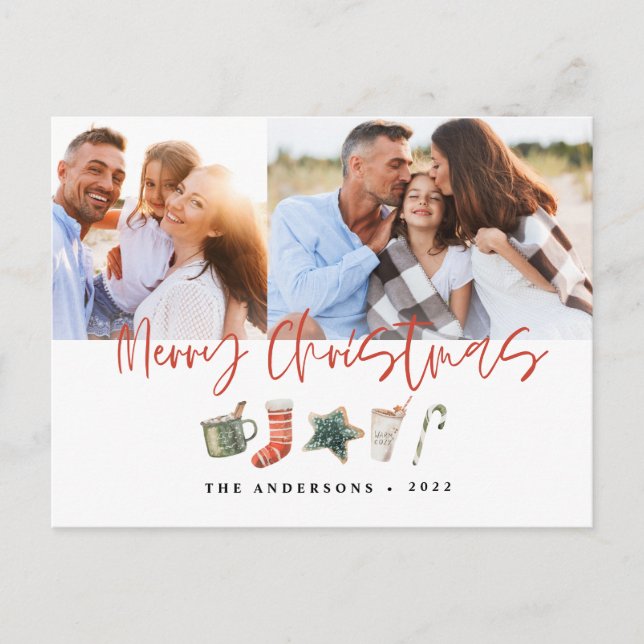 Watercolor Christmas cookie drinks candy cane Holi Holiday Postcard (Front)