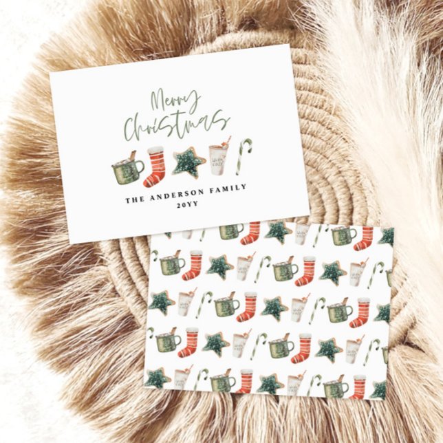 Watercolor Christmas cookie drinks candy cane Holiday Card (Creator Uploaded)