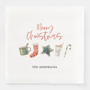 Watercolor Christmas cookie drinks candy cane  Napkin
