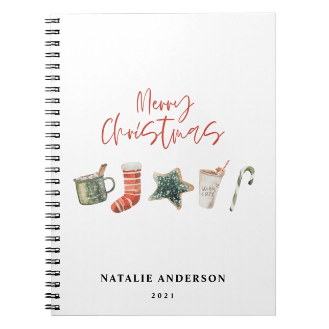 Watercolor Christmas cookie drinks candy cane Notebook (Front)