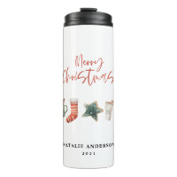 Watercolor Christmas cookie drinks candy cane