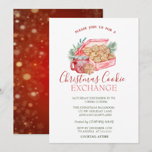 Watercolor Christmas Cookie Stars Red Christmas Invitation