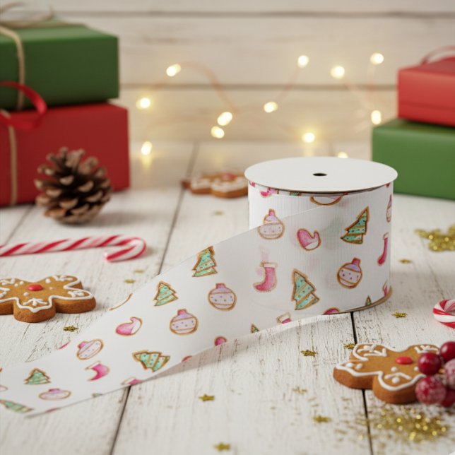 Watercolor Christmas Cookies Holiday Cute Satin Ribbon (Creator Uploaded)