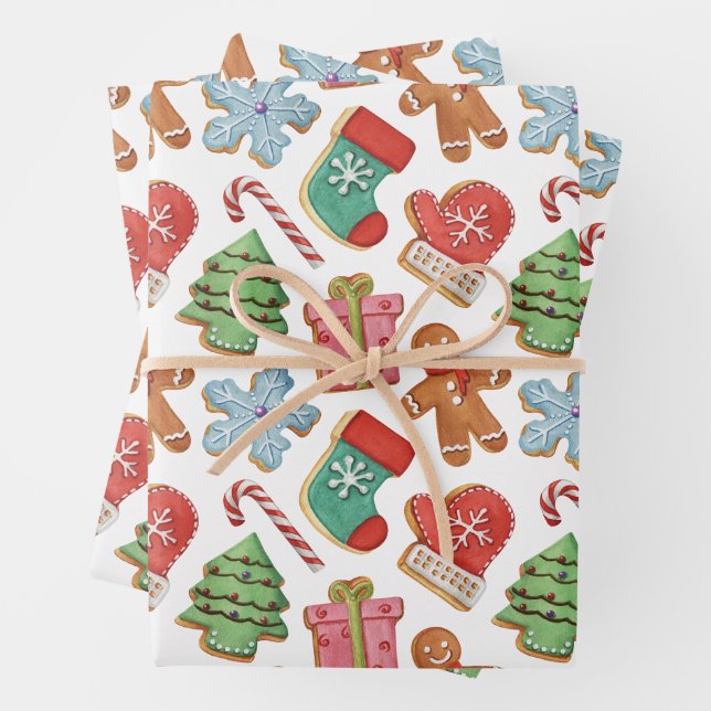 Watercolor Christmas Cookies Wrapping Paper Sheet (In situ)