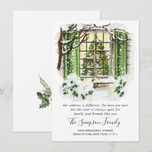 Watercolor Christmas Country Holiday House Moving Announcement