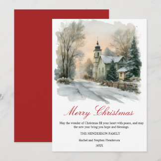 Watercolor Christmas Countryside Personalized  Holiday Card