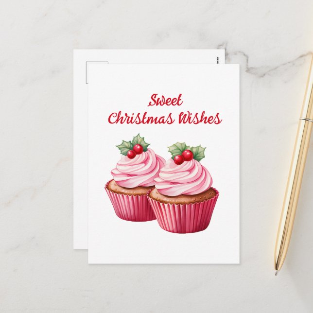 Watercolor Christmas cupcake add text Holiday  (Front/Back In Situ)