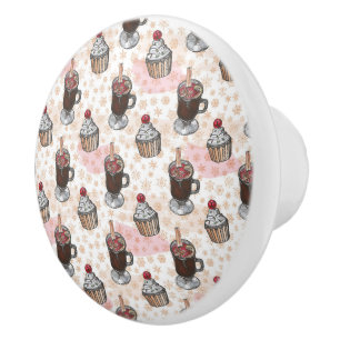 Watercolor christmas cupcake hand drawn ceramic knob