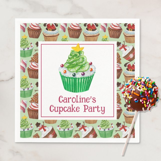 Watercolor Christmas Cupcakes Napkin (Creator Uploaded)
