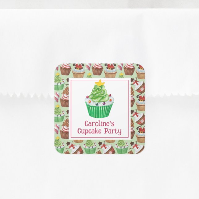 Watercolor Christmas Cupcakes Square Sticker (Creator Uploaded)