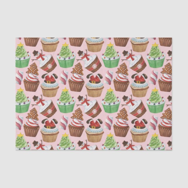 Watercolor Christmas Cupcakes Tissue Paper (Front)