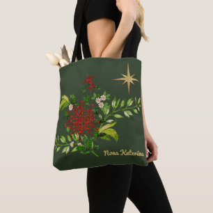Watercolor Christmas Daisies Personalized Tote Bag